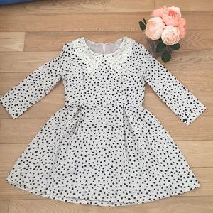 Polka Dot 3/4 Sleeve Dress with Lacey Collar